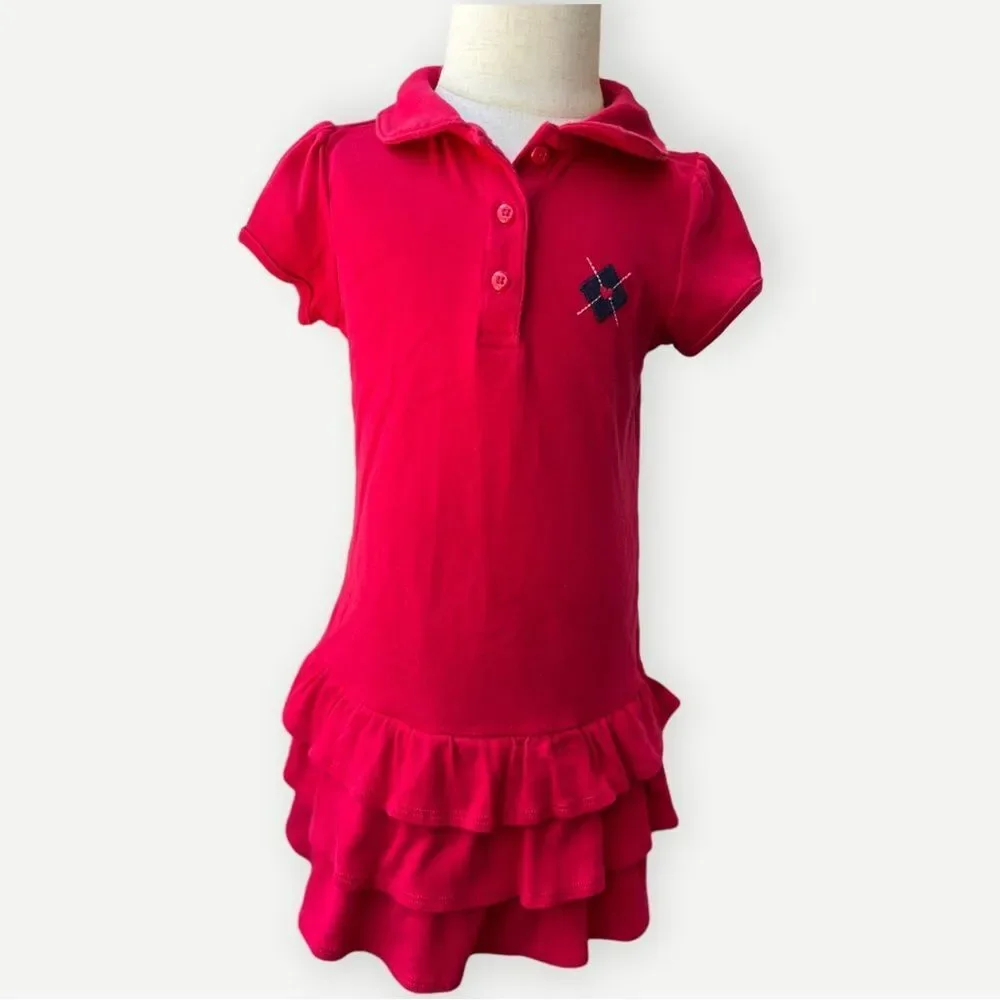 Gymboree Girls Kids Short Sleeve Collared Ruffle Hem Red Heart Dress. 4. 4T.
